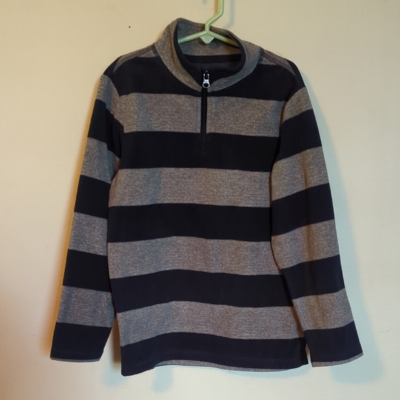 Oahkosh B'Gosh Blue and Gray Rugby Stripe Fleece Quarter Zip Boys Size 8 - Picture 1 of 4